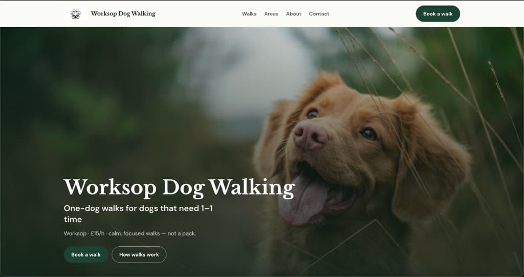 Worksop Dog Walking homepage